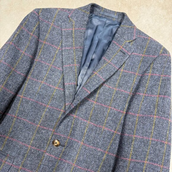 Don Lopo Tweed Blazer Wool Sport Coat Windowpane Blue 38R - Picture 3 of 10